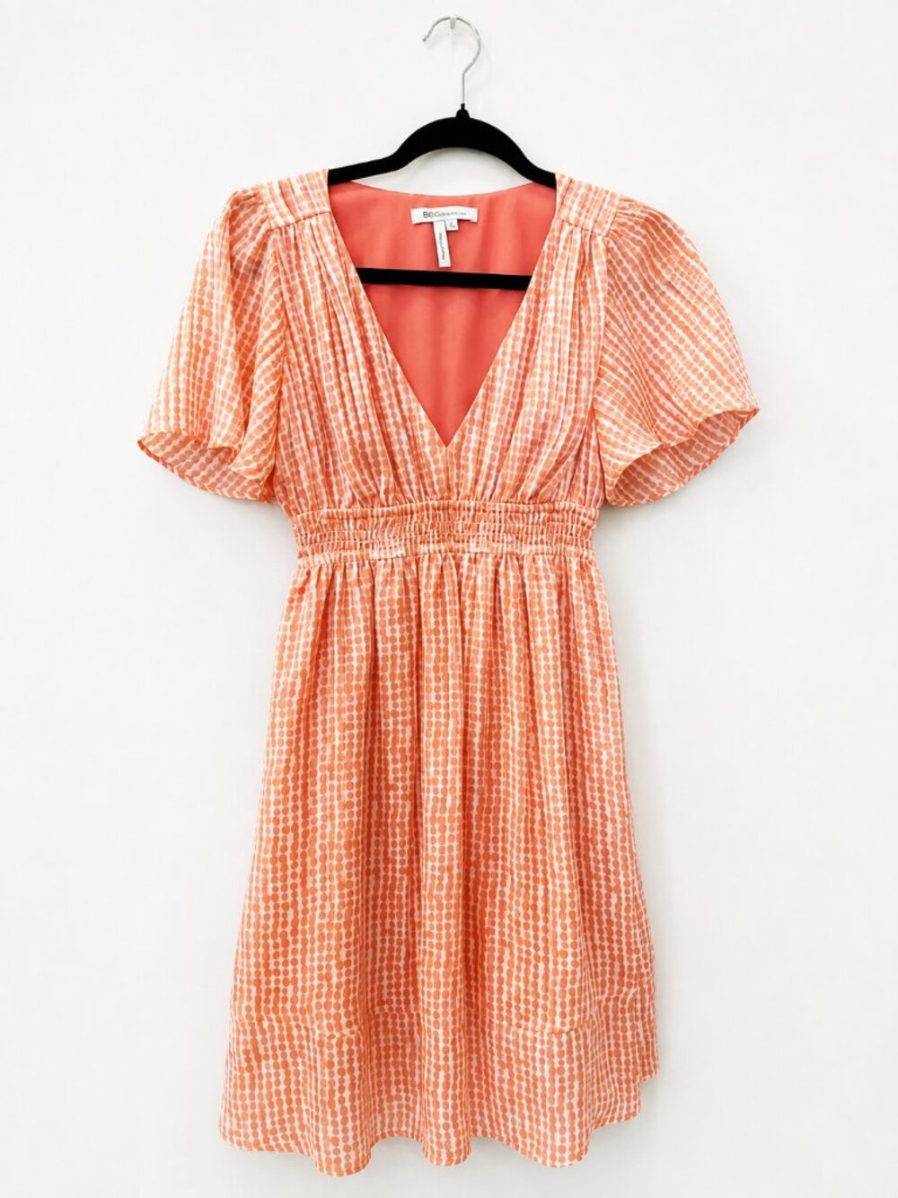 BCBGeneration Women's Coral Orange Print Flutter Sleeve Dress Size XS NWOT